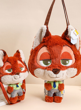 迪士尼正版授权疯狂动物城朱迪尼克萌脸毛绒斜挎玩偶大容量单肩包