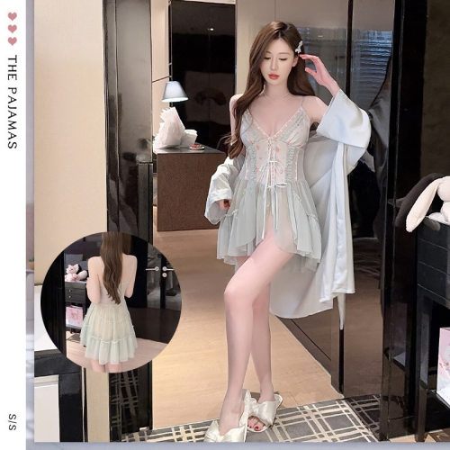 冰丝睡衣女睡裙性感夏季花边轻薄吊带家居服套装带胸垫舒适睡裙