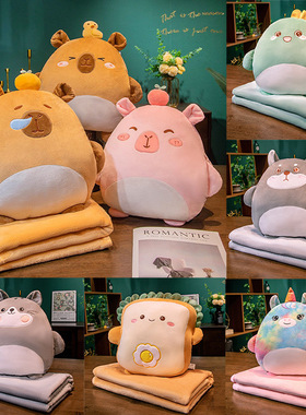 跨境卡通二合一抱枕毯两用抱枕暖手公仔办公室盖腿神器午睡枕批发