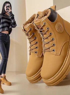 马丁靴女2025冬季爆款英伦风女鞋登山装短靴子加绒大黄靴