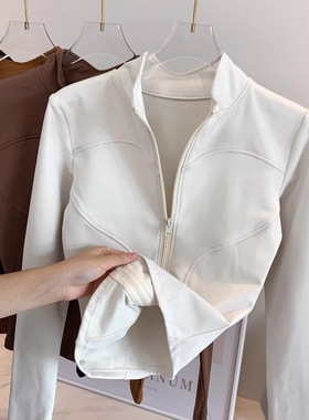 外套冬季款修身女款运动加绒加厚上衣收腰紧身瑜伽穿搭长袖普拉提