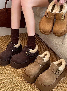 厚底增高勃肯鞋女雪地靴2025新款秋冬加绒面包鞋子保暖东北大棉鞋