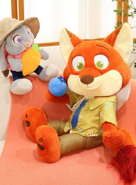外贸新款疯狂动物城毛绒玩具狐狸尼克公仔抱枕兔子朱迪儿童玩偶