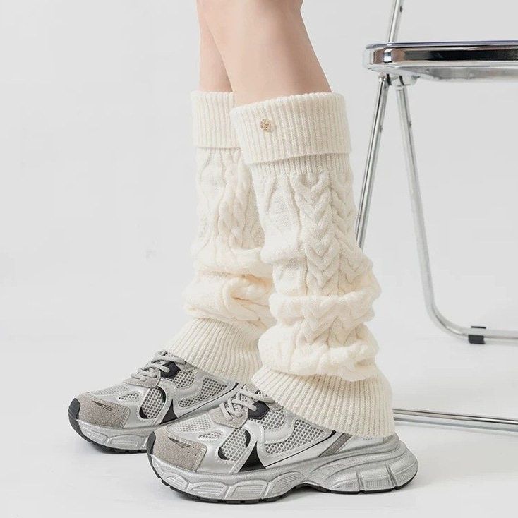 虞书新同款针织袜套女长筒秋冬加厚羊毛混纺复古小腿套堆堆袜ins