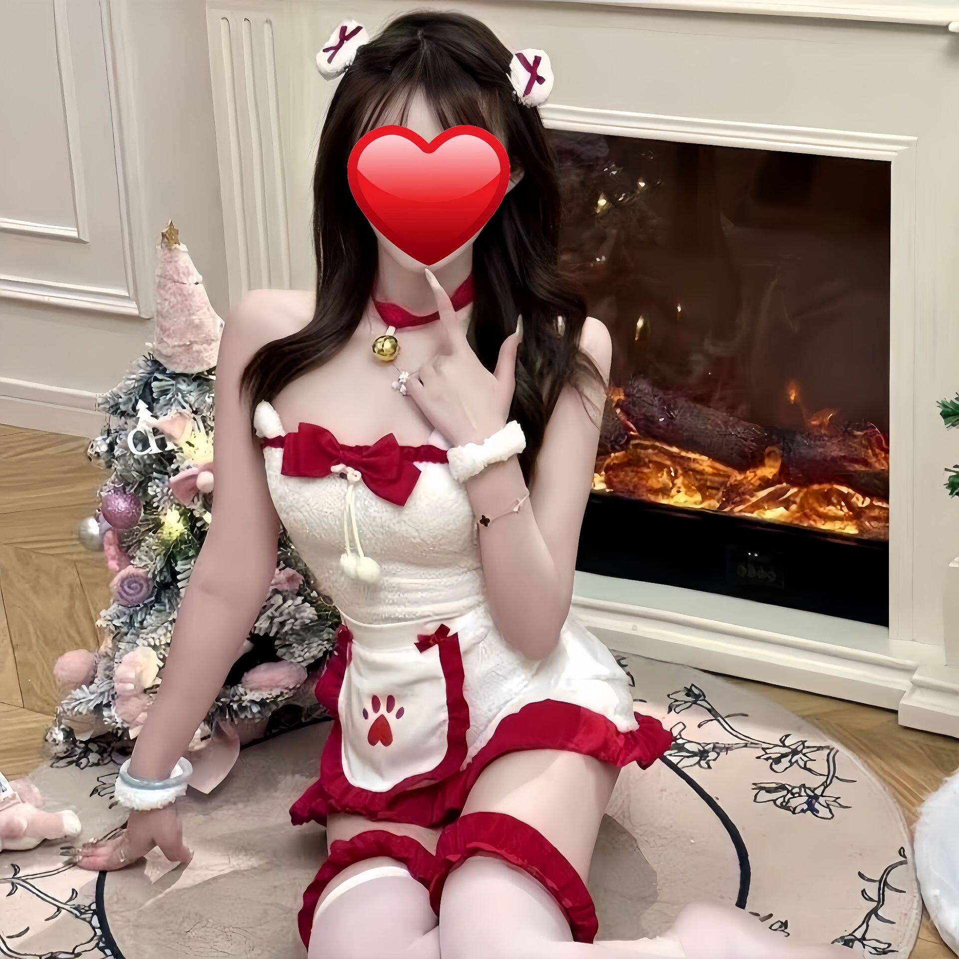 醉窖大码小熊圣诞装节纯欲可爱女仆装毛绒抹胸包臀裙网红氛围感