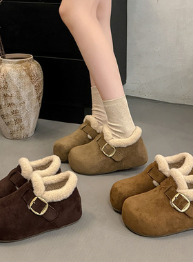 厚底内增高博肯棉鞋子女2025秋冬新款雪地靴加绒全包勃肯鞋毛毛鞋