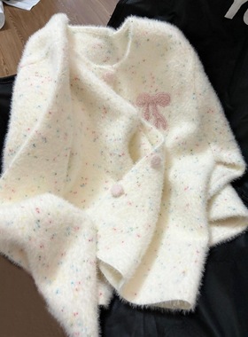 有被温柔到~韩系风蝴蝶结刺绣毛衣外套女秋季2025新款甜美针织衫