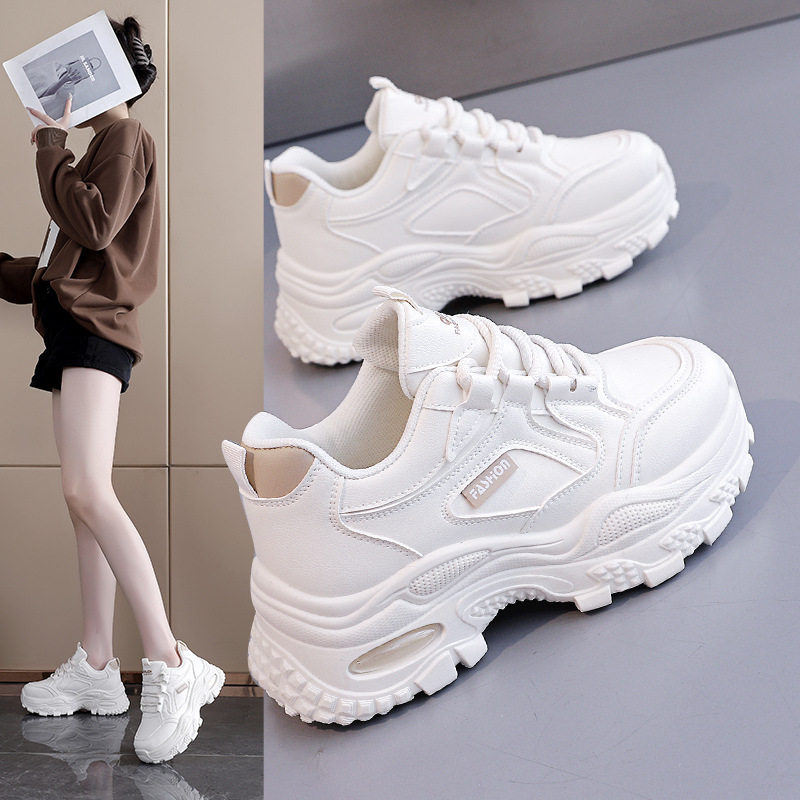 ins韩版皮面低帮老爹鞋女2025秋季新款学生运动增高休闲女鞋610-1
