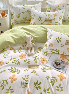 加厚磨毛四件套小清新水洗棉床单被套枕套学生宿舍三件套床上用品