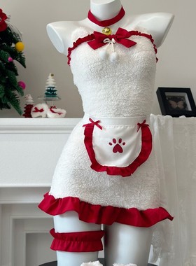 圣诞节服装性感纯欲可爱女仆装毛绒氛围感抹胸包臀裙圣诞连衣裙