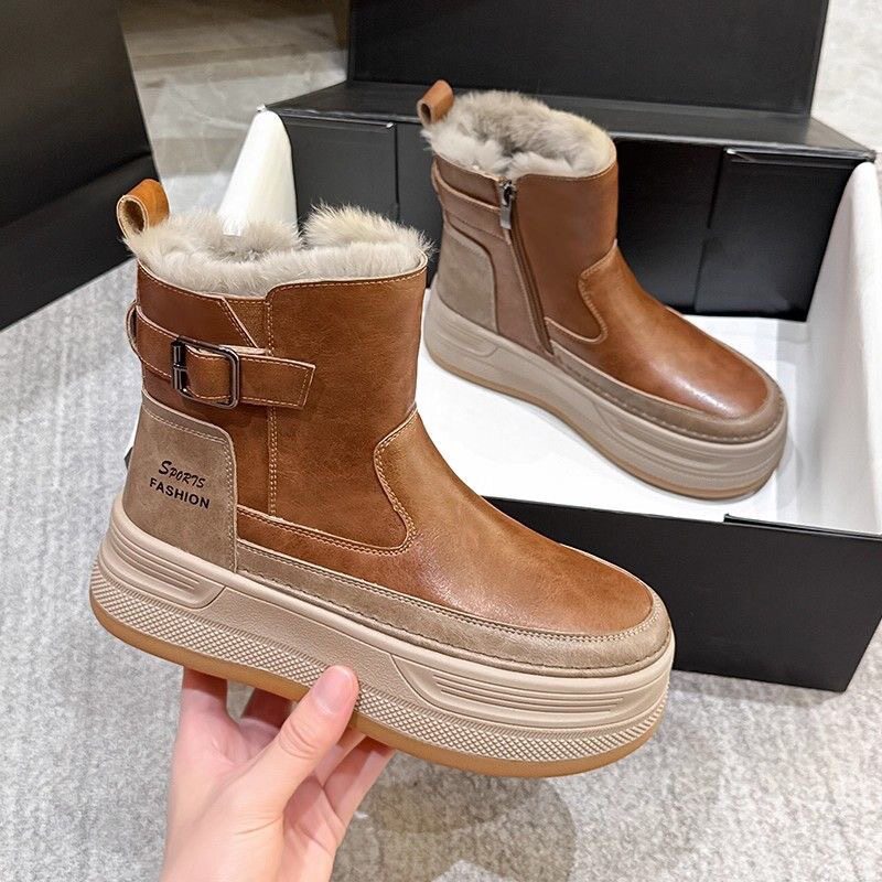 雪地靴女2025新款冬季加绒加厚短靴韩版保暖厚底保暖棉鞋增高防滑