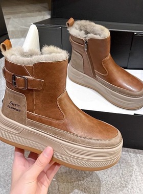 雪地靴女2025新款冬季加绒加厚短靴韩版保暖厚底保暖棉鞋增高防滑