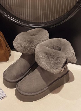 2025冬季新款两穿雪地靴女外穿小个子厚底加绒加厚东北短筒棉鞋女