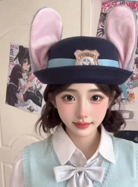 疯狂动物城朱迪兔子警官翻檐帽可爱甜美少女心贝雷帽卡通兔耳帽子