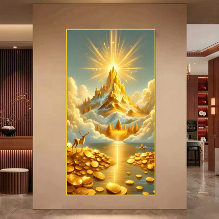 金山富贵金元宝镇宅自粘贴画墙贴纸玄关书房客厅好运财运来装饰画