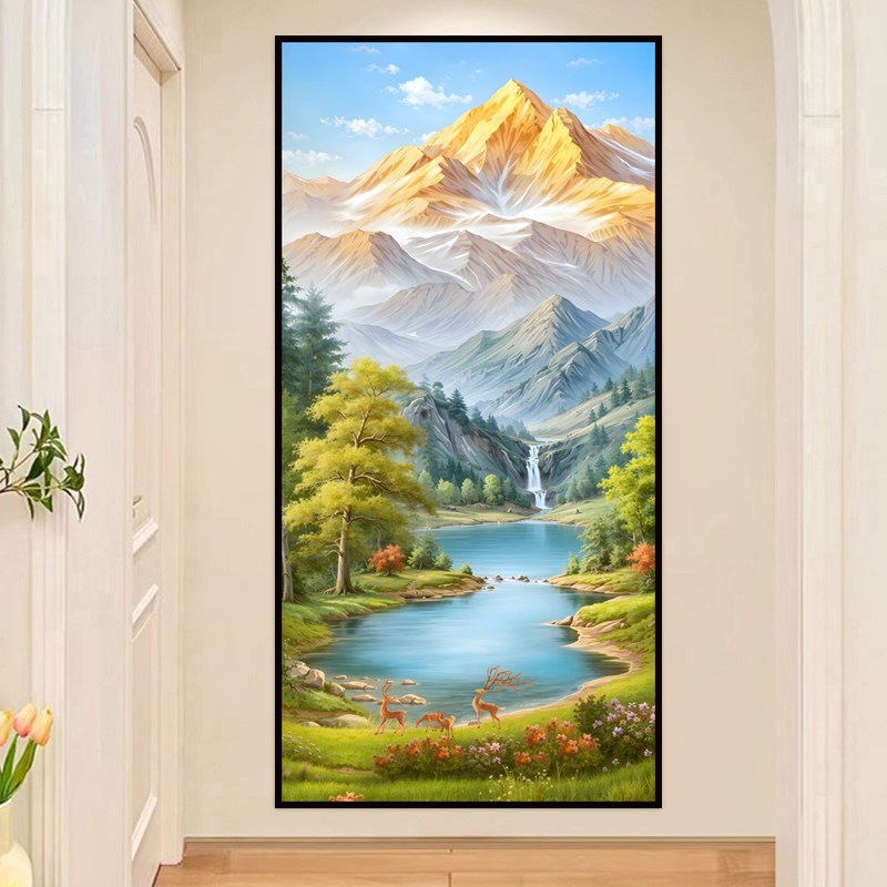 玄关画入户正对门日照金山装饰画