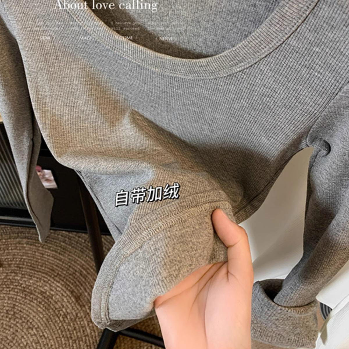 2024年新款纯色修身显瘦大U领T恤