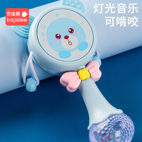 婴儿拨浪鼓可啃咬3-6三个月新生儿宝宝手摇鼓音乐棒摇铃玩具0-1岁