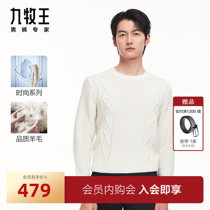 [含羊毛]九牧王男装羊毛混纺毛衫23秋冬新品柔软舒适圆领毛衣男BN