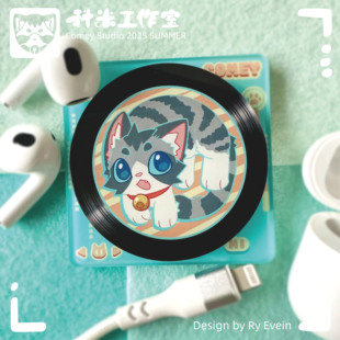 【科米工作室】科米猫猫唱片磁贴 旋转小猫亚克力冰箱贴