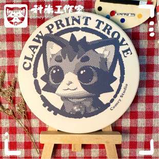 【科米工作室】科米猫猫爪印商店主题杯垫 吸水陶瓷软木杯垫
