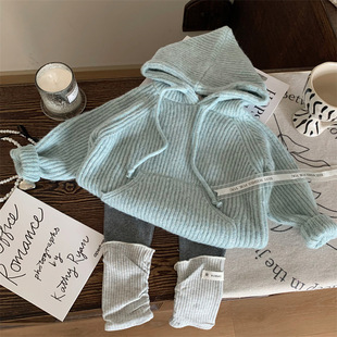 童装2026新款秋季女童针织毛衣连帽卫衣韩版儿童堆堆袜打底裤套装