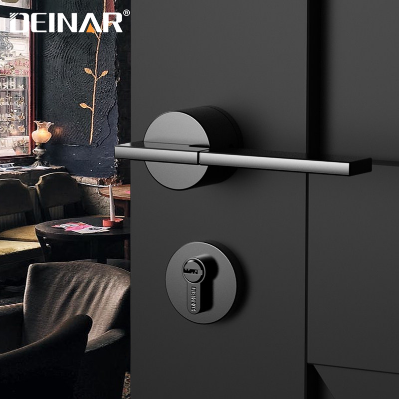 deinar迪纳门锁室内卧室房门锁磁吸门把手黑色北欧后现代静音锁具
