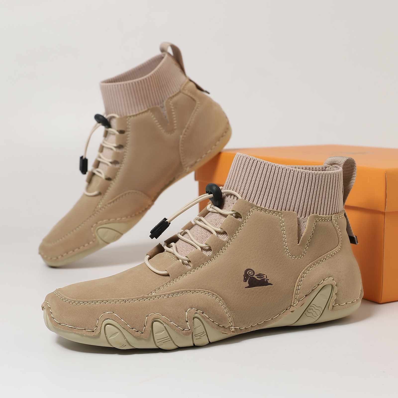 秋冬真皮加绒马丁靴女鞋高帮男鞋袜子口大码情侣休闲鞋 防滑舒适