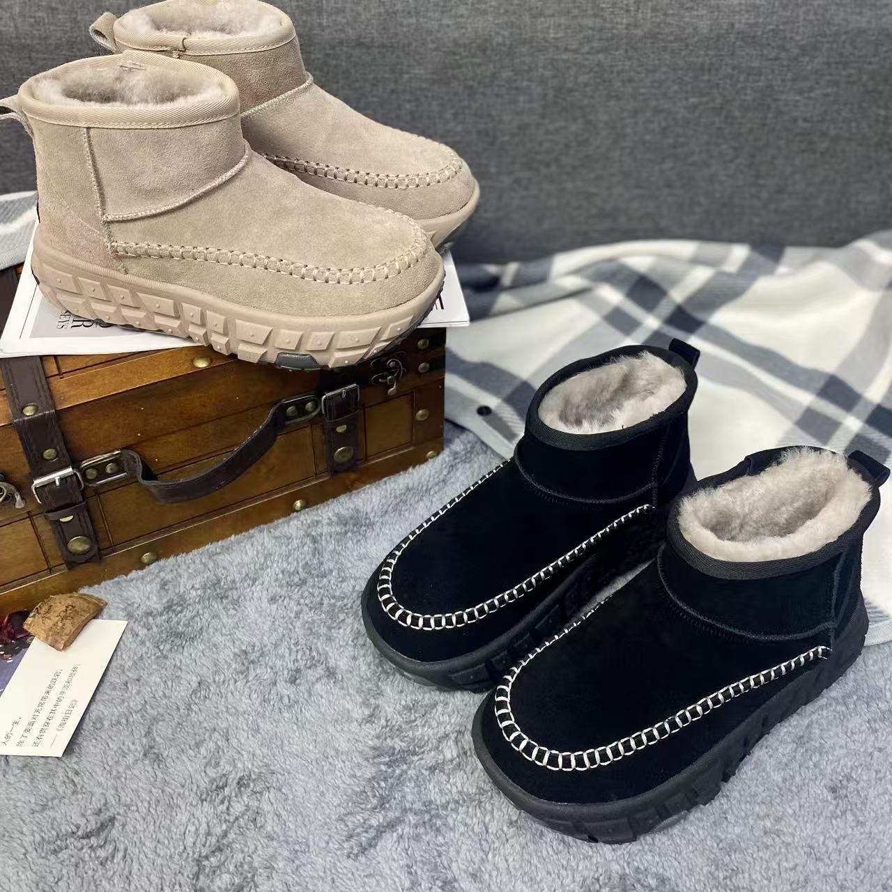 羊毛一体雪地靴女2025年新款加绒