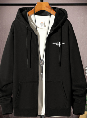 美式运动外套男秋冬不带绒连帽卫衣宽松大码休闲开衫拉链上衣服