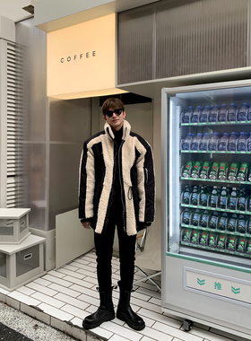 ESC MAN STUDIO/气质百搭look羊羔毛拼接外套高立领休闲CHIC上衣