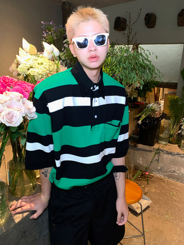 条纹拼色polo衫短袖T恤