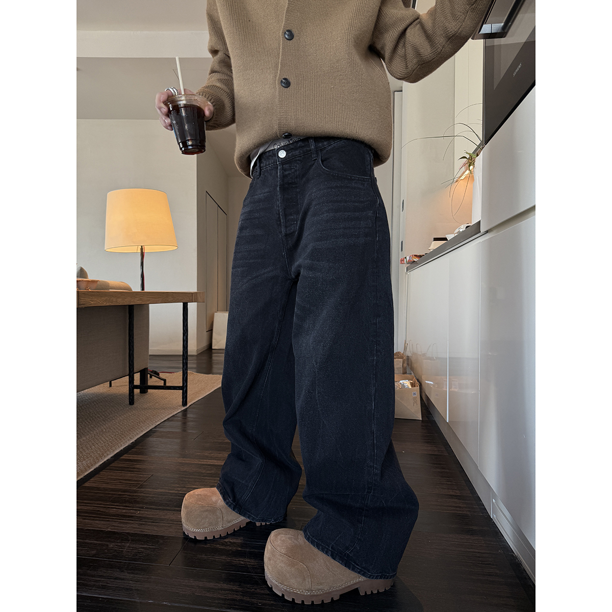 ESC MAN STUDIO/廓形黑色牛仔裤