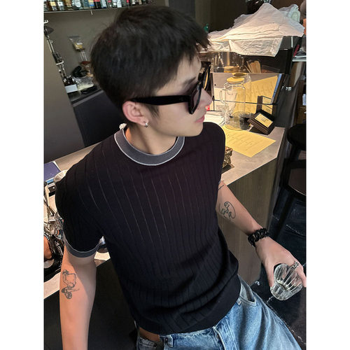 ESC MAN STUDIO/让你夏季穿搭变有趣的条纹圆领撞色短袖T恤