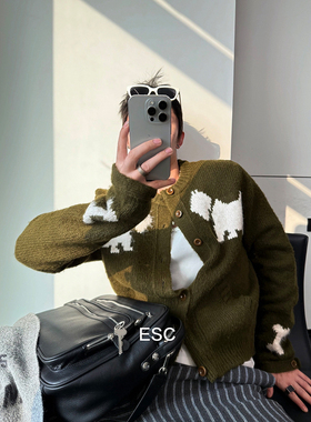 ESC MAN STUDIO/自制 秋冬CHIC休闲针织衫 复古风密织毛衣开衫