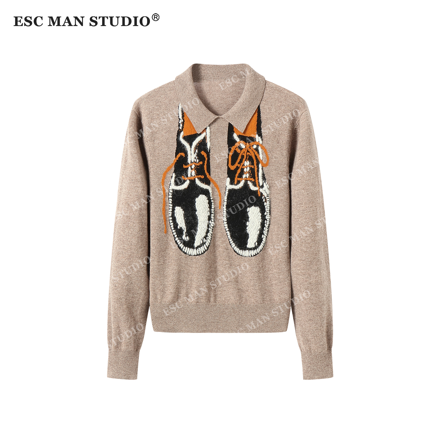 ESC MAN STUDIO/秋季新款CHIC风翻领提花针织衫羊毛套头毛衣