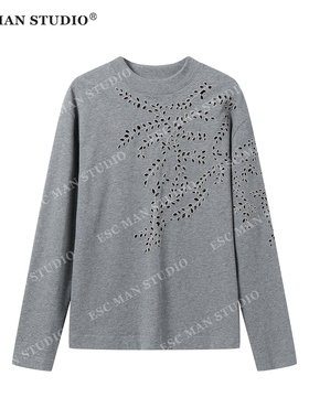 ESC MAN STUDIO/自制 前后双面花藤镂空休闲宽松长袖圆领T恤