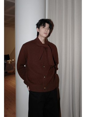 ESC MAN STUDIO/秋冬高级感围巾领羊毛针织衫休闲宽松开衫毛衣