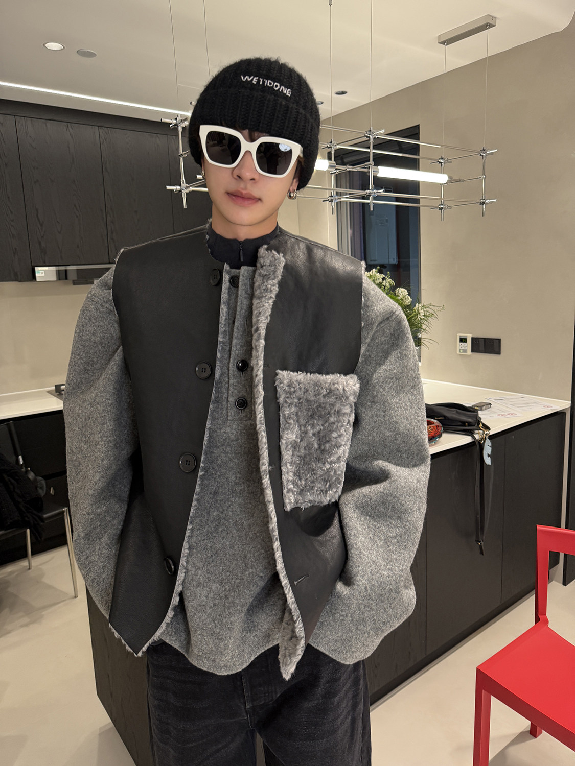 ESC MAN STUDIO FUR INTEGRATED FRONT AND BACK WEARABLE LEATHER VEST