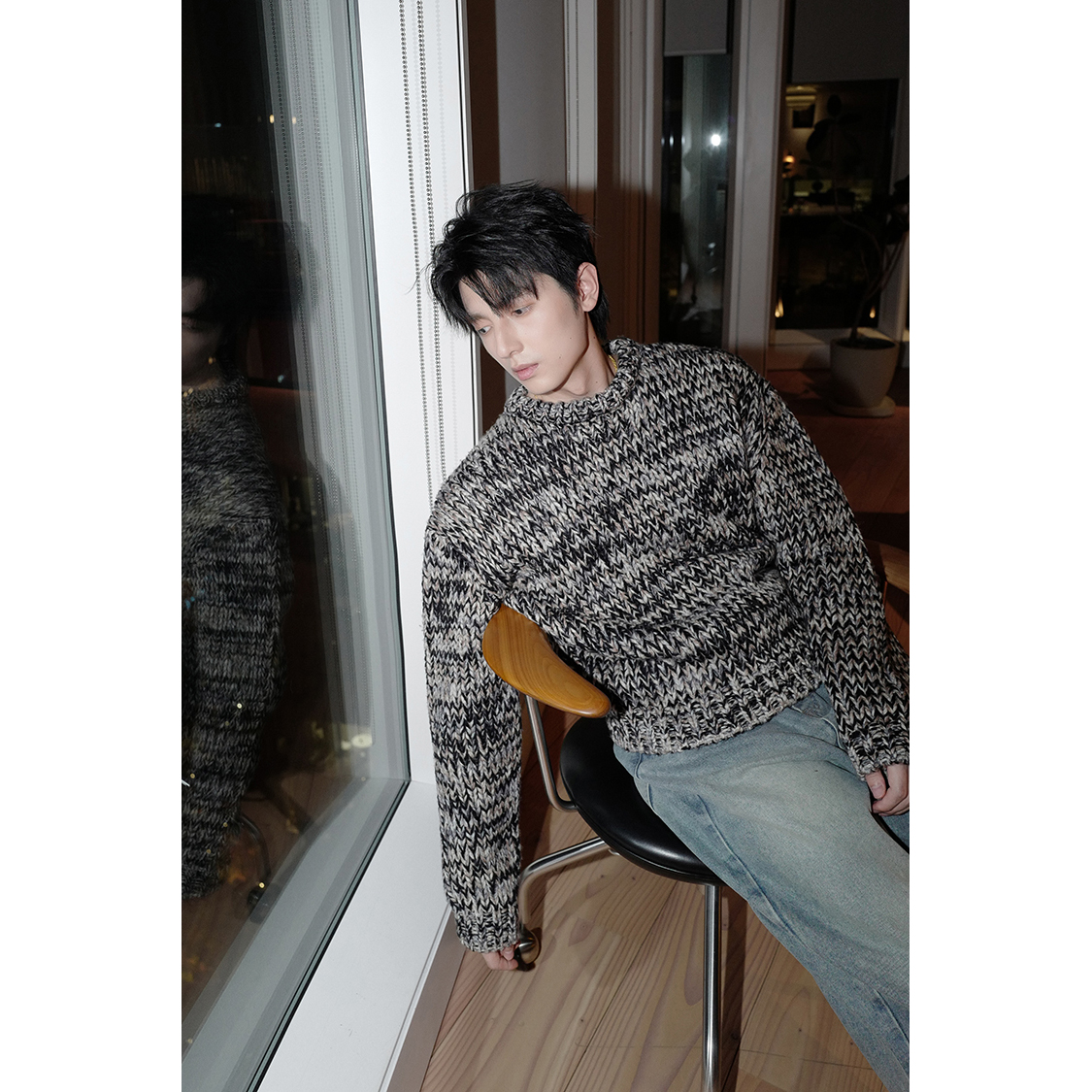 ESC MAN STUDIO/纯手工编织针织圆领撞色毛衣秋冬休闲羊毛针织衫