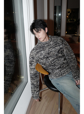 ESC MAN STUDIO/纯手工编织针织圆领撞色毛衣秋冬休闲羊毛针织衫