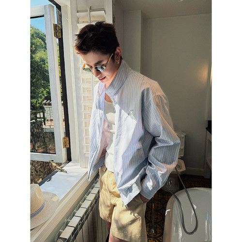 ESC MAN STUDIO/提升精致穿搭感的细条纹休闲衬衫上衣刺绣外套