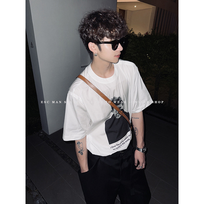 ESC MAN STUDIO/自制 25年夏季新款人物图案印花T恤休闲宽松短tee