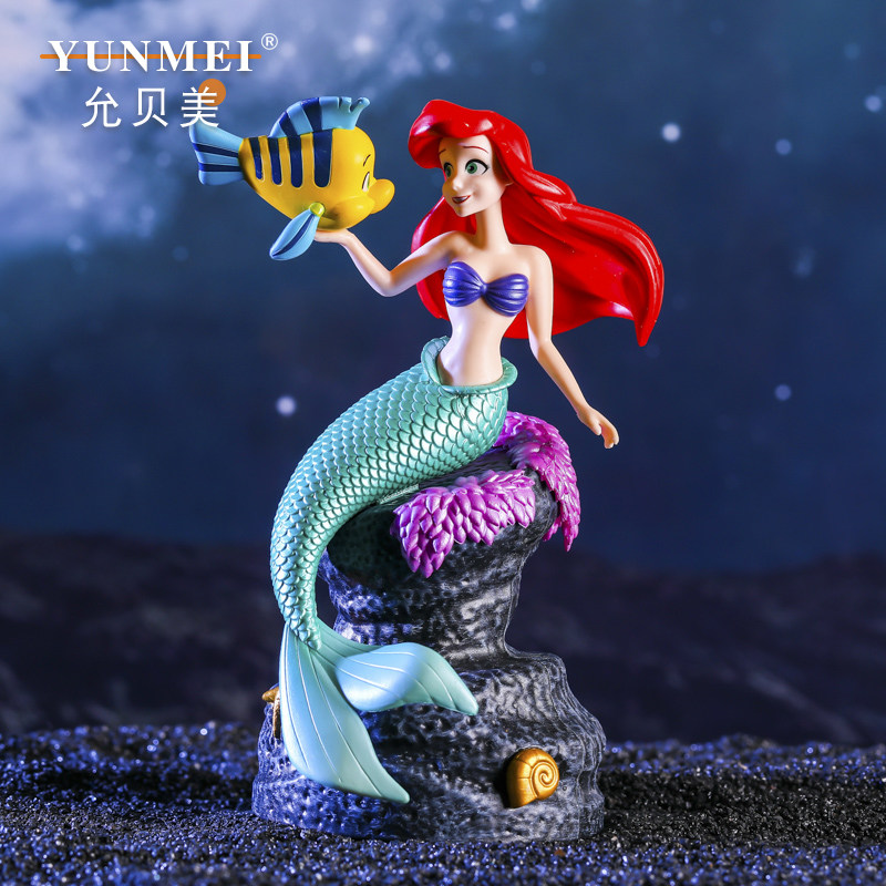 美人鱼爱丽儿公主和比目鱼岩石场景摆件公仔人偶模型手办女孩礼物