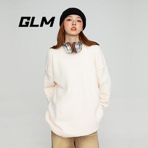 森马集团GLM米白色圆领毛衣针织衫潮流百搭休闲青色男女款