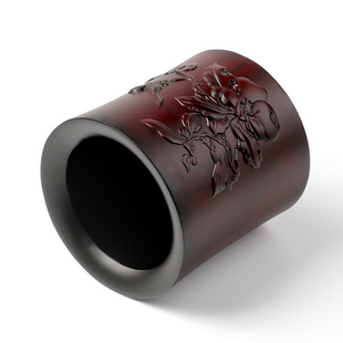 红木工艺品 喜鹊登枝 古典秋D韵笔筒 沉贵宝 新款锦盒