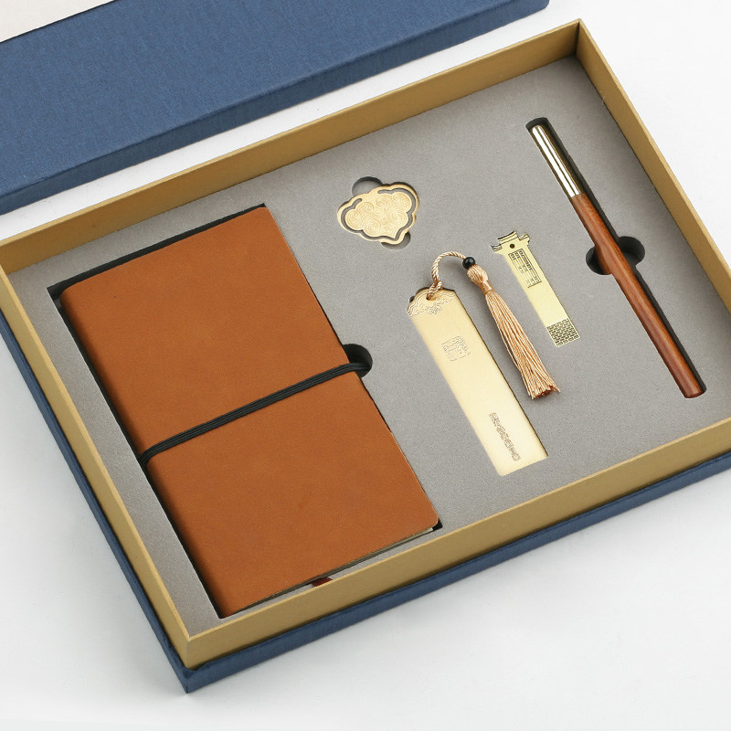 红木质古典中国风书签记事本金属签字笔 套装 diy文艺简约竹木制生日礼物老师 古风小纪念品创意订制定制刻字