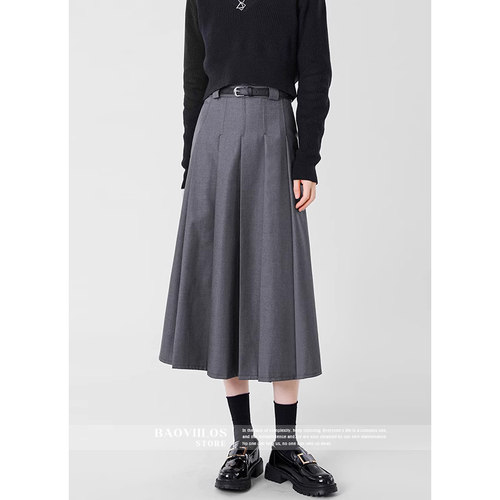 中长款西装百褶裙女长裙