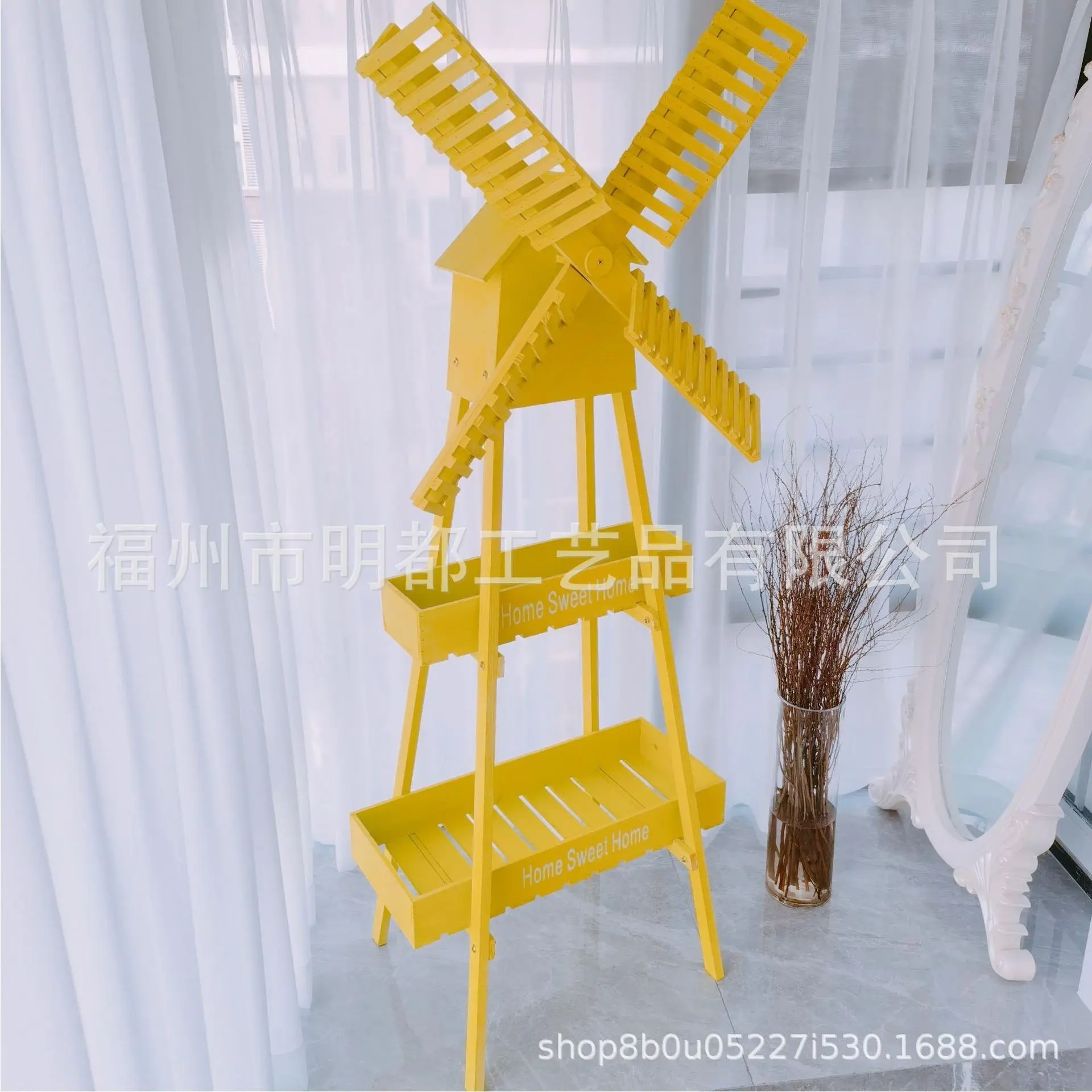 美式风车花架客厅白色木质复古