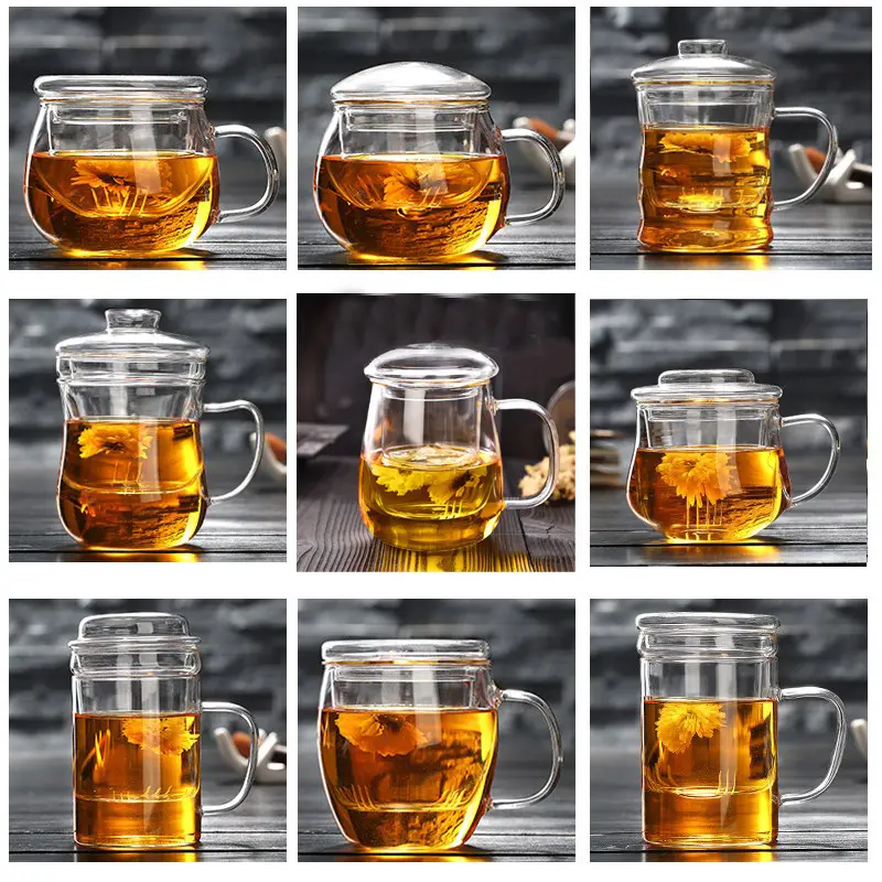 家用玻璃杯耐热花茶杯三件套杯